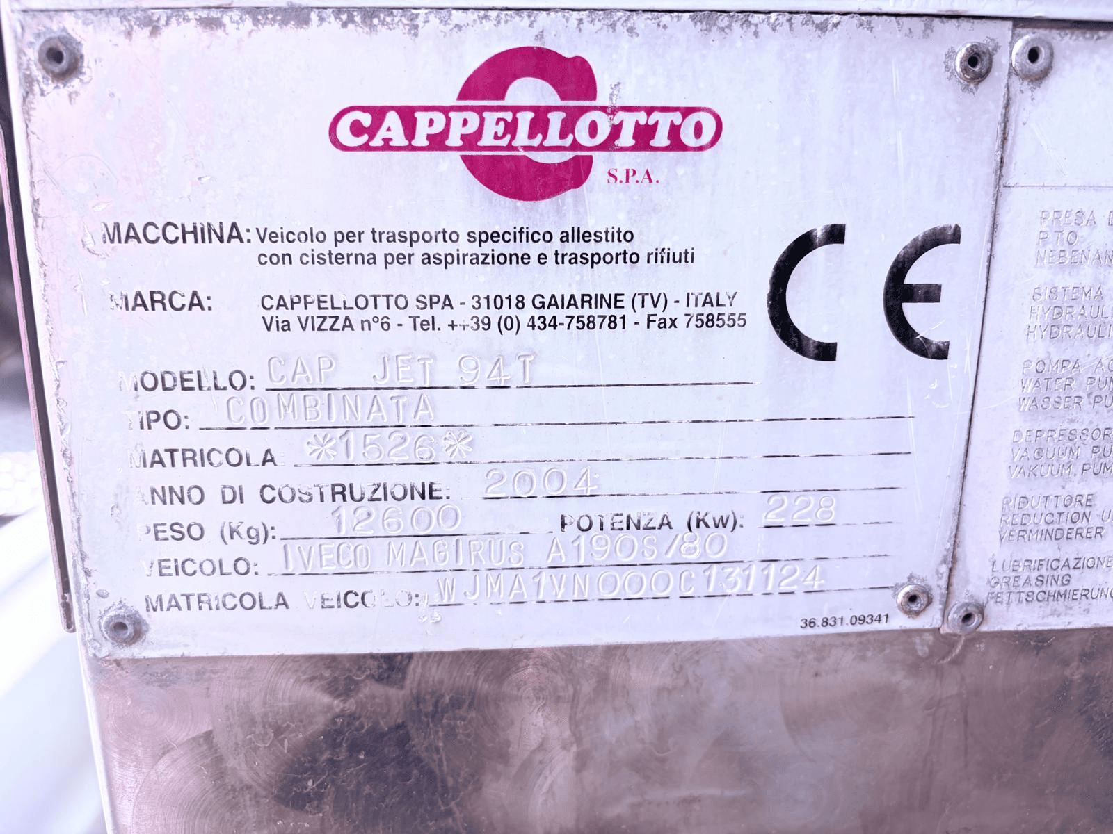 Spurgo combinata CAPPELLOTTO su iveco stralis 310